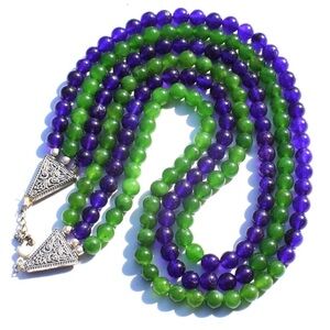Elegant Green and Purple Beaded Necklace
